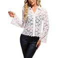 thumbnail image 1 of INSPIRAR CHIC Blusas de Mujer con Manga Larga de Campana, Cuello en V, Encaje, Corte A, Botones, Color Blanco, 1 of 5