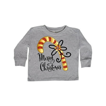 

Inktastic Merry Christmas Red and Gold Candy Cane Gift Toddler Boy or Toddler Girl Long Sleeve T-Shirt