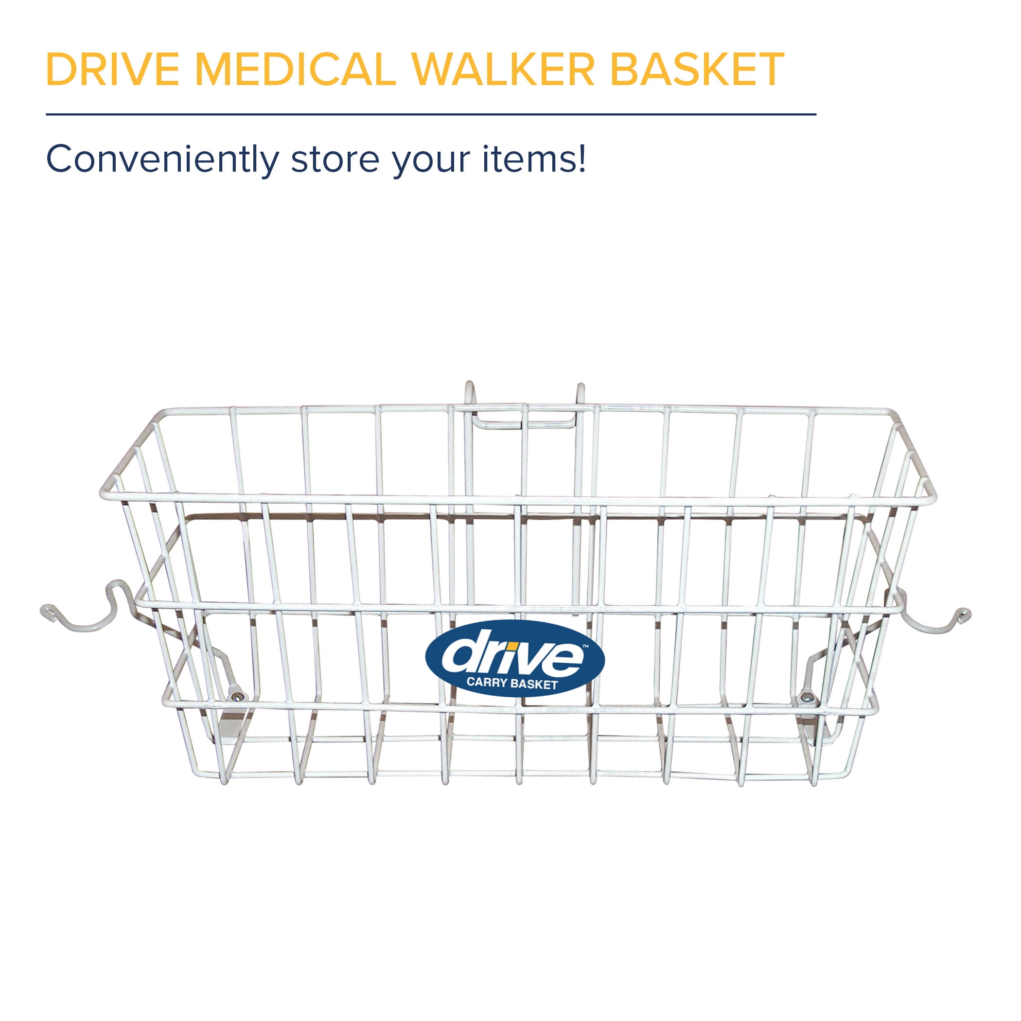 Drive Medical Walker Basket with Plastic Insert Tray and Cup Holder, Aluminum, Compatible with 1" Folding Walkers