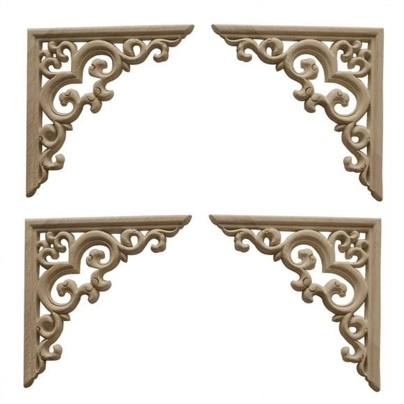 4PCS Unpainted Wooden Mouldings Decal European Wood Appliques for Furniture Cabinet Flower Wood Carving Decorative 10Cm,4 x Corner decorative furniture appliques