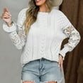 thumbnail image 5 of Casual Sweaters Womens Lace Patchwork Long Puff Sleeve Round Neck Mesh Hollow Out Knitted Tops Solid Pullover Shirts, 5 of 5
