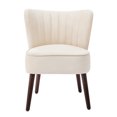 thumbnail image 2 of Silla Tapizada Moderna en Terciopelo | Patas Ajustables y Diseño Mid-Century | Cómoda y Versátil para Sala, Comedor o Dormitorio. Color: Beige., 2 of 8