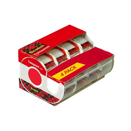 Scotch Transparent Tape, Clear, 3/4 in x 850 in, 4 Dispensers
