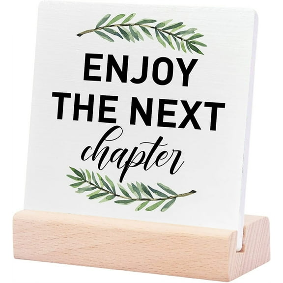 Ceramic Sign 4x4Inch Retirement Retired Leaving Job Gifts For Coworker Farewell Appreciation Gifts For Coworkers Enjoy The Next Chapter Ceramic Plaque Sign with Wood Stand Gift For Women Men