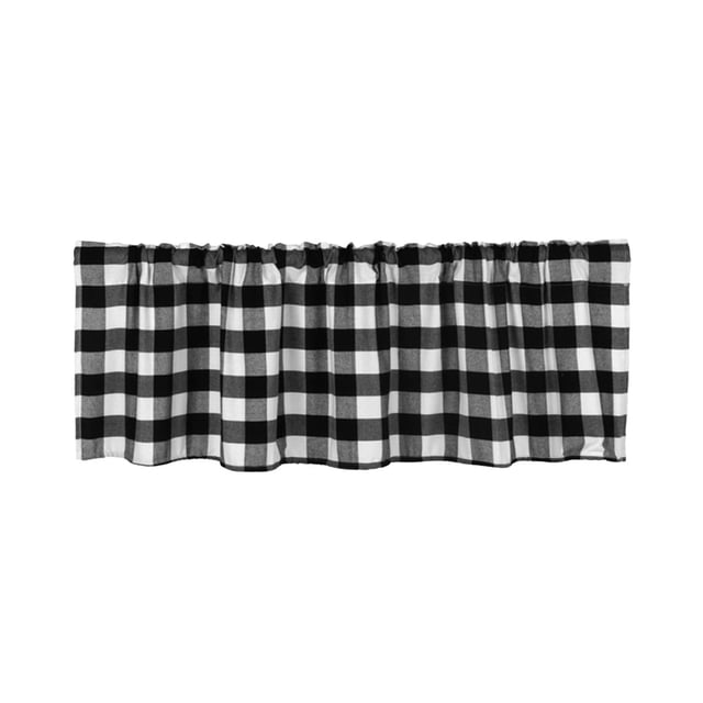 Ohufall 15x55 Inch Ink White Red Lattice Rod Pocket Window Valance Cottage Style Curtain Decoration For Kitchen Living Room Home