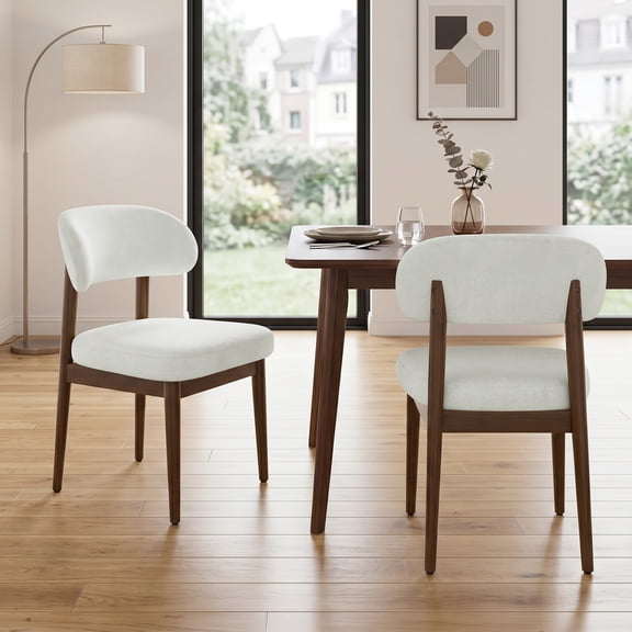 MOONMISS Dining Chair Set of 2,Upholstered Wooden Dining Chairs with Curved Back,Chenille Kitchen Side Chairs,White