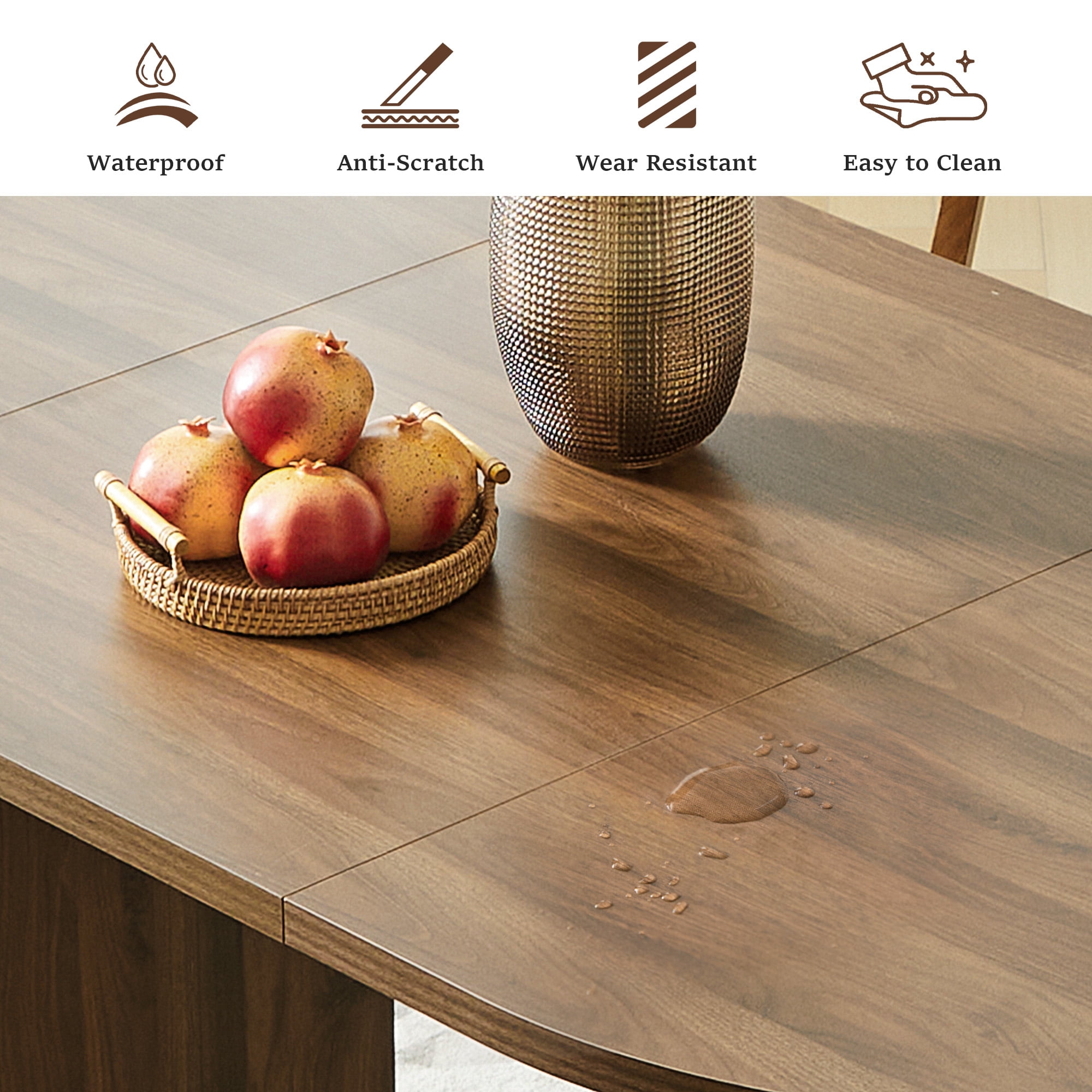 PHOYAL Walnut Oval Dining Table for 4-6 People, Large Dining Table with Arched Storage Pedestal and Carved Line, Farmhouse Double Pedestal Kitchen Table, 70.86"L, 35.43"W