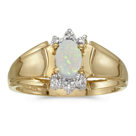 10k Yellow Gold Oval Opal And Diamond Ring