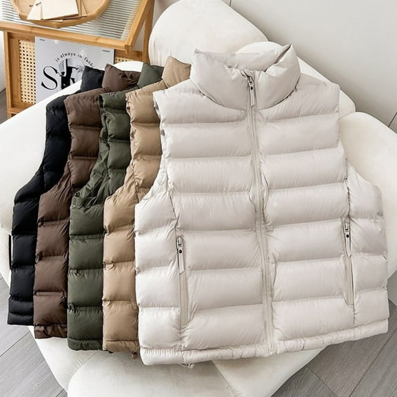 Miluxas Womens Puffer Vest Ladies Sleeveless Zip up Outerwear Warm Puffer Lightweight Winter Jackets Coats with Pockets White XL(XL)