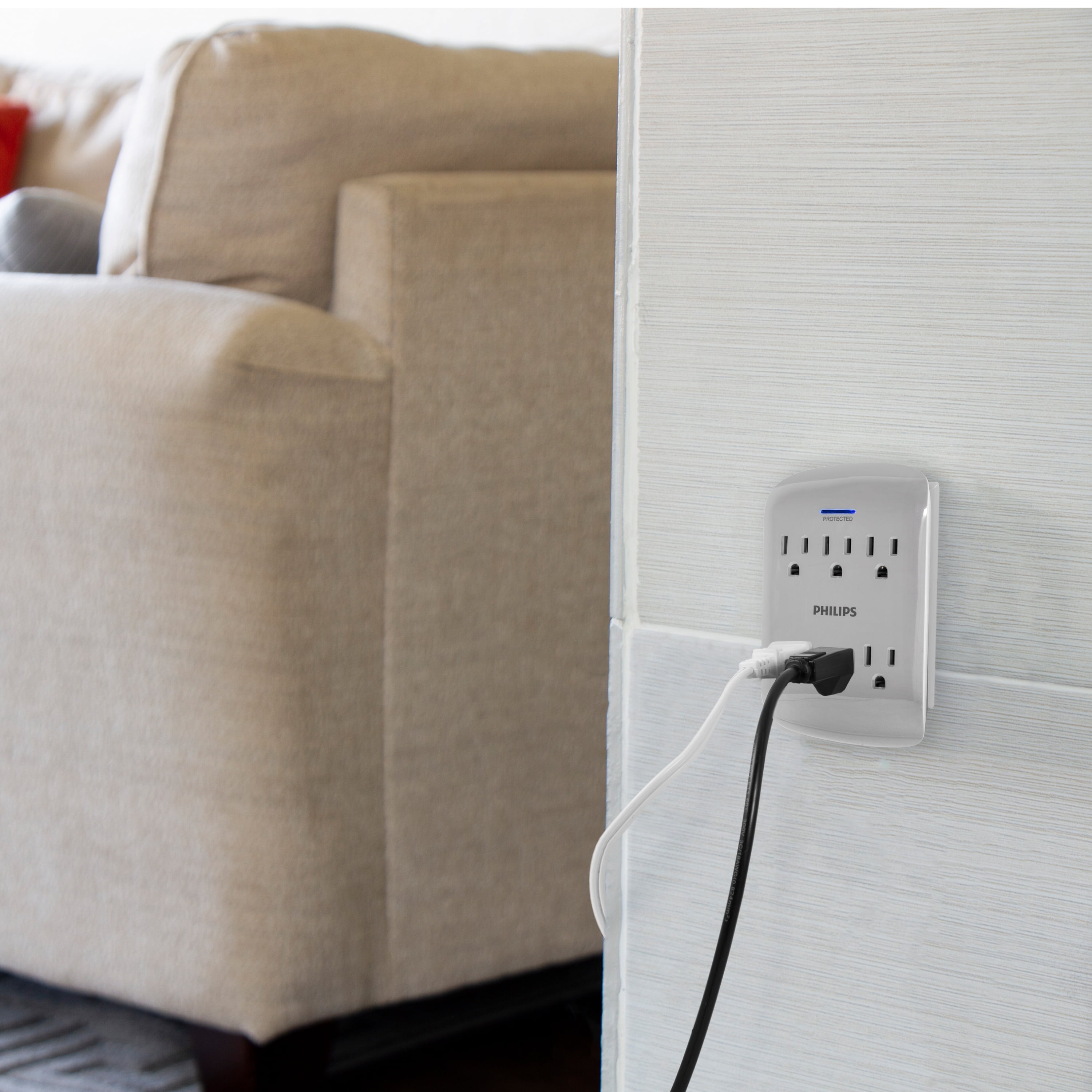 Philips 6-Outlet Surge Protector, 900J, Gray, 4 pack