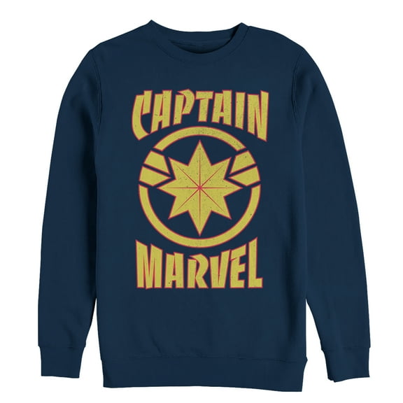 Men's Marvel Captain Marvel Star Symbol Shield  Sweatshirt Navy Blue Small