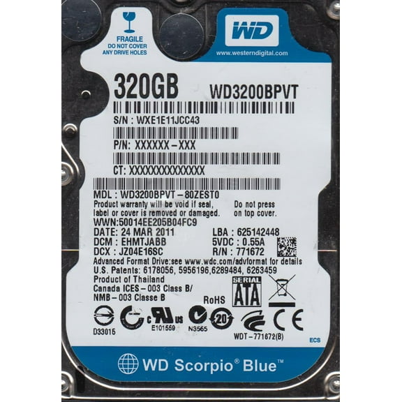 WD3200BPVT-80ZEST0, DCM EHMTJABB, Western Digital 320GB SATA 2.5 Hard Drive
