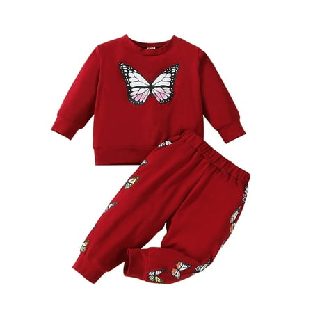 

URMAGIC Infant Baby Girls Butterfly Graphic Crewneck Sweatshirt Pants Outfits 3-24M