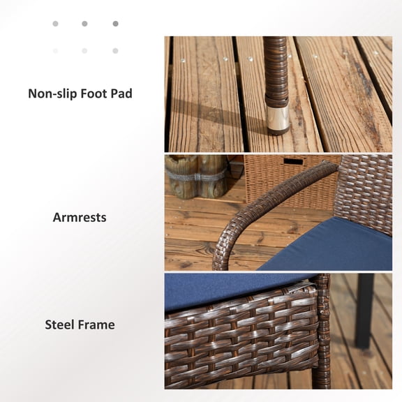 Patio Furniture Outsunny Stackable PE Rattan Outdoor Dining Chairs with Cushions, Set of 2 Patio Wicker Dining Chairs with Armrests and Backrest for Patio, Deck, Cream White,Patio Chairs