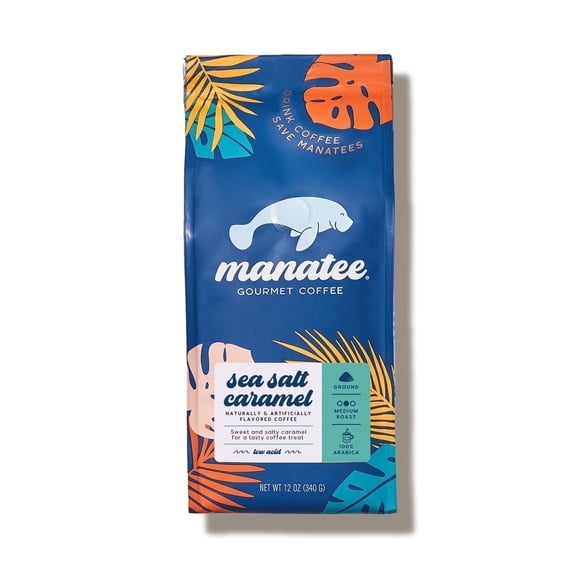 Manatee Gourmet Coffee, Ground, Medium Roast, Sea Salt Caramel, 12 oz bags