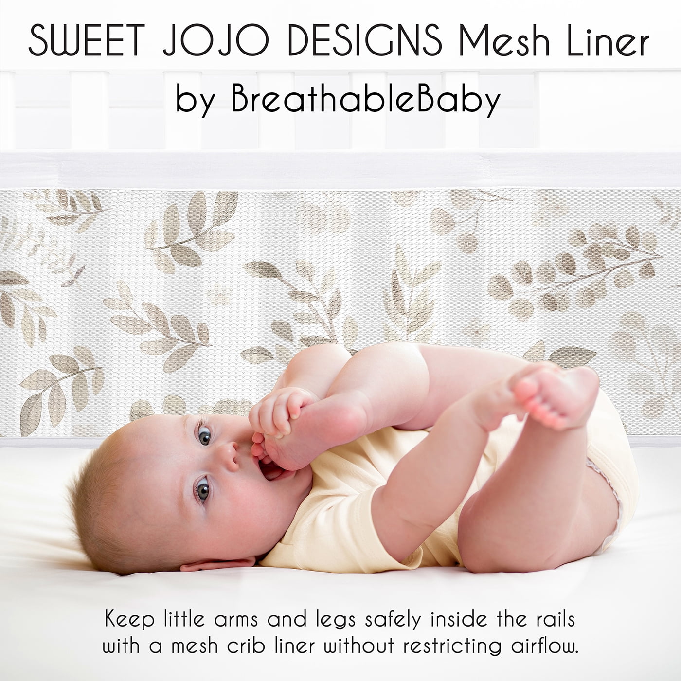 Sweet Jojo Designs + BreathableBaby Botanical Ivory Beige Breathable Mesh Crib Liner Pad