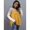 thumbnail image 2 of Women'S Oversized Colorblock Sweater - Crew Neck Rib-Knit Drop Shoulder Long Sleeve Pullover Top Yellow S, 2 of 8