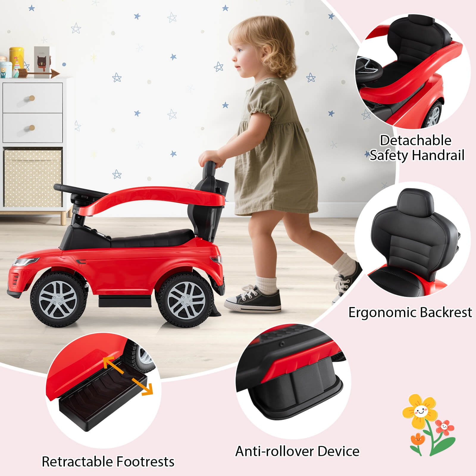 Infans Kids Ride on Push Car w/Horn & Start-up Sound Under-seat Storage Push Handle