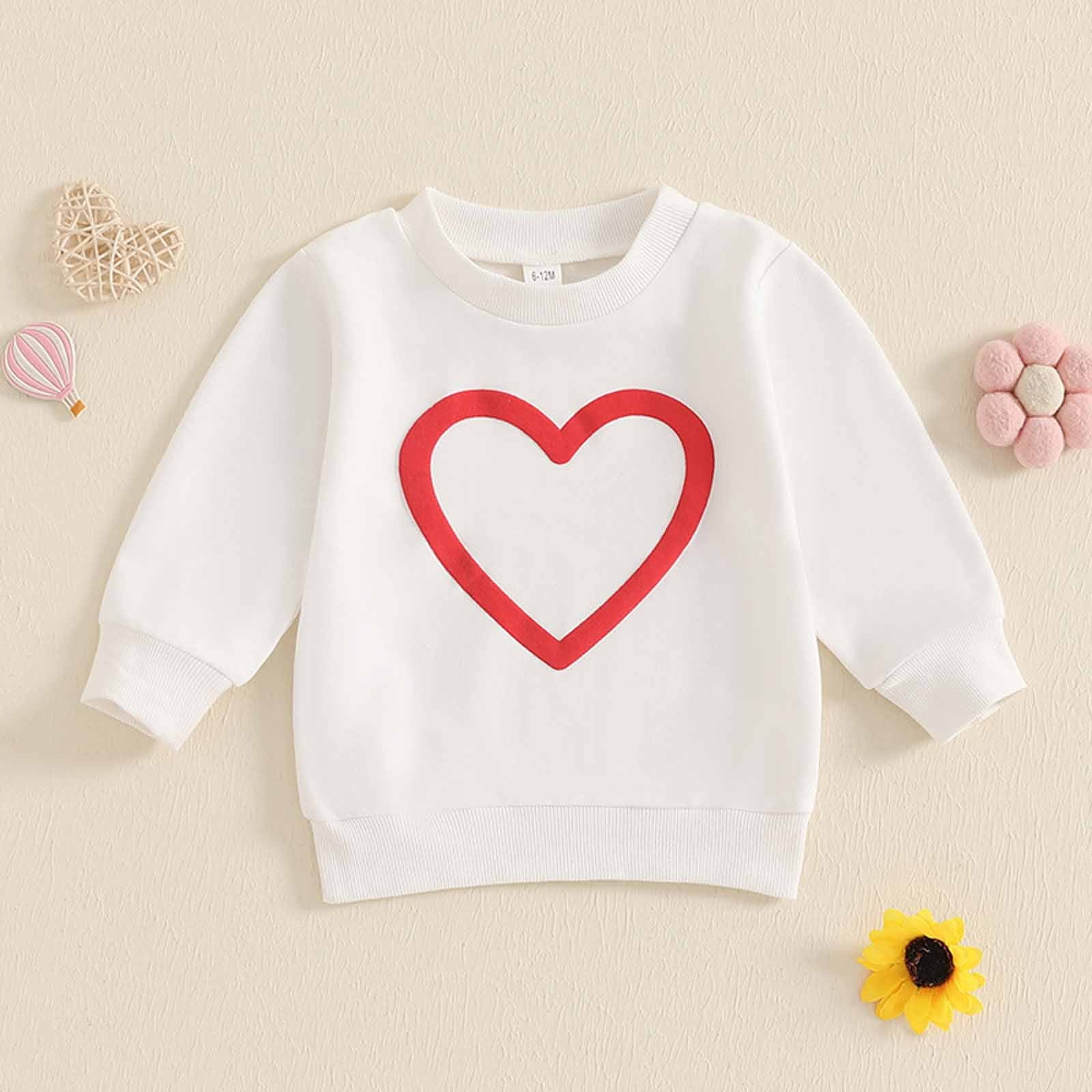 Posijego Baby Girls Cotton Sweatshirt Tops Heart Pattern Pullover Crew Neck Sweat Shirts for Toddler Girls