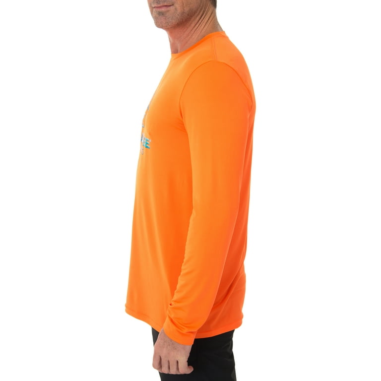 Realtree Men's T-Shirt Bright Orange with Blue Logo Fishing Size L