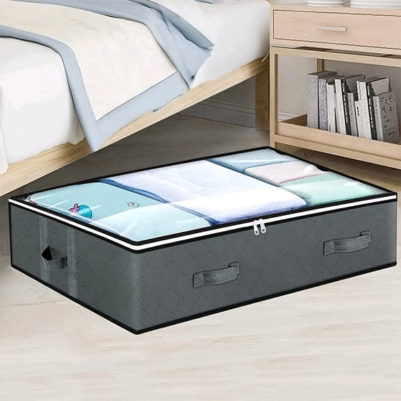 Zippered Underbed Storage Bag Foldable Clothes Blanket Organizer Breathable Fabric Storage Bag