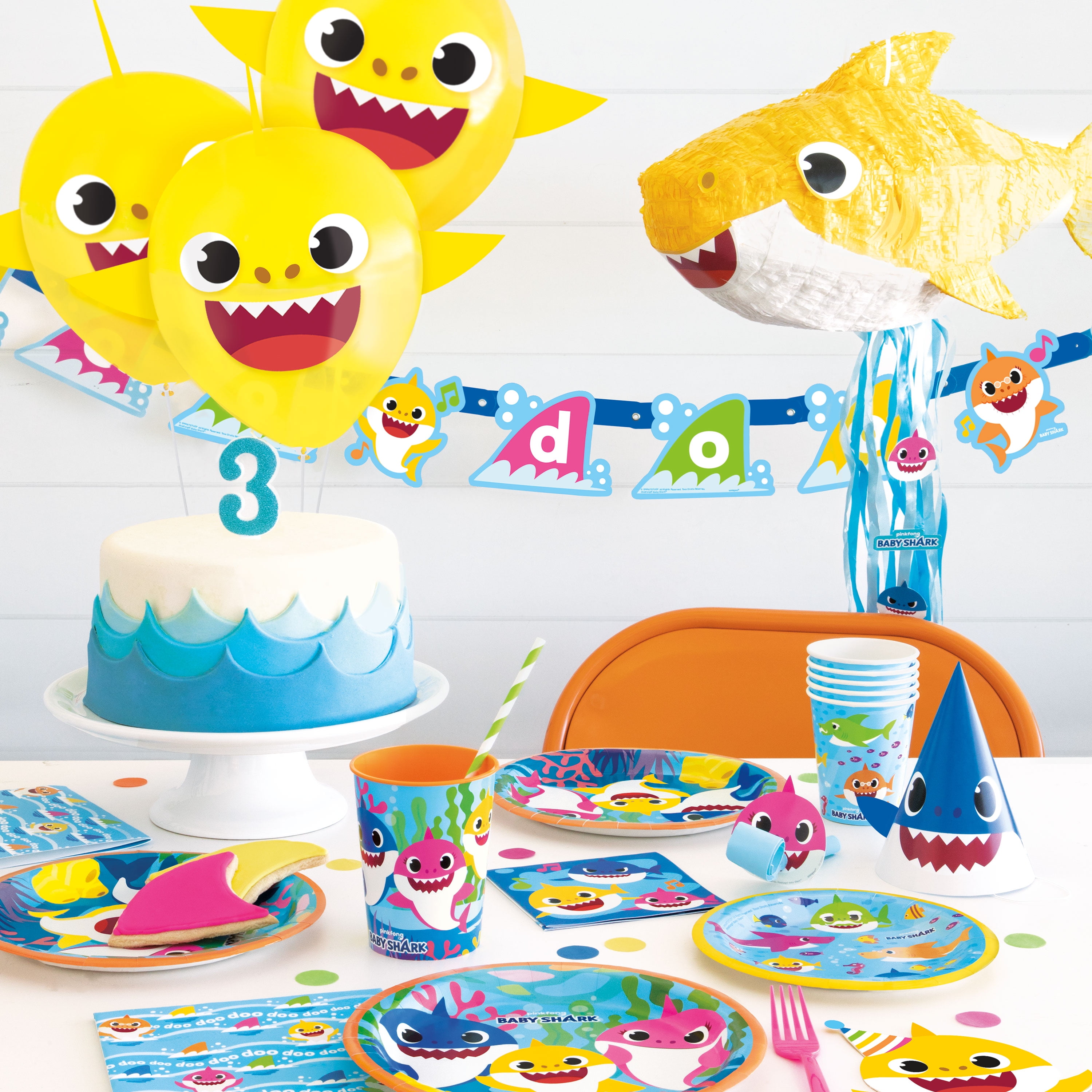 Baby Shark Pinata..Party Game Decoration Birthday Party Themed Pinata, 18”  Round by 4” Handmade Pinata Free rop…