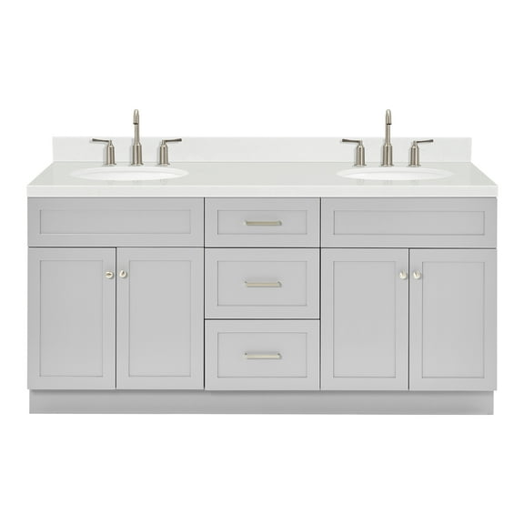 Ariel Hamlet 72 In. Double Oval Sink Bathroom Vanity With Carrara White Quartz Countertop 1.5 Edge In Grey