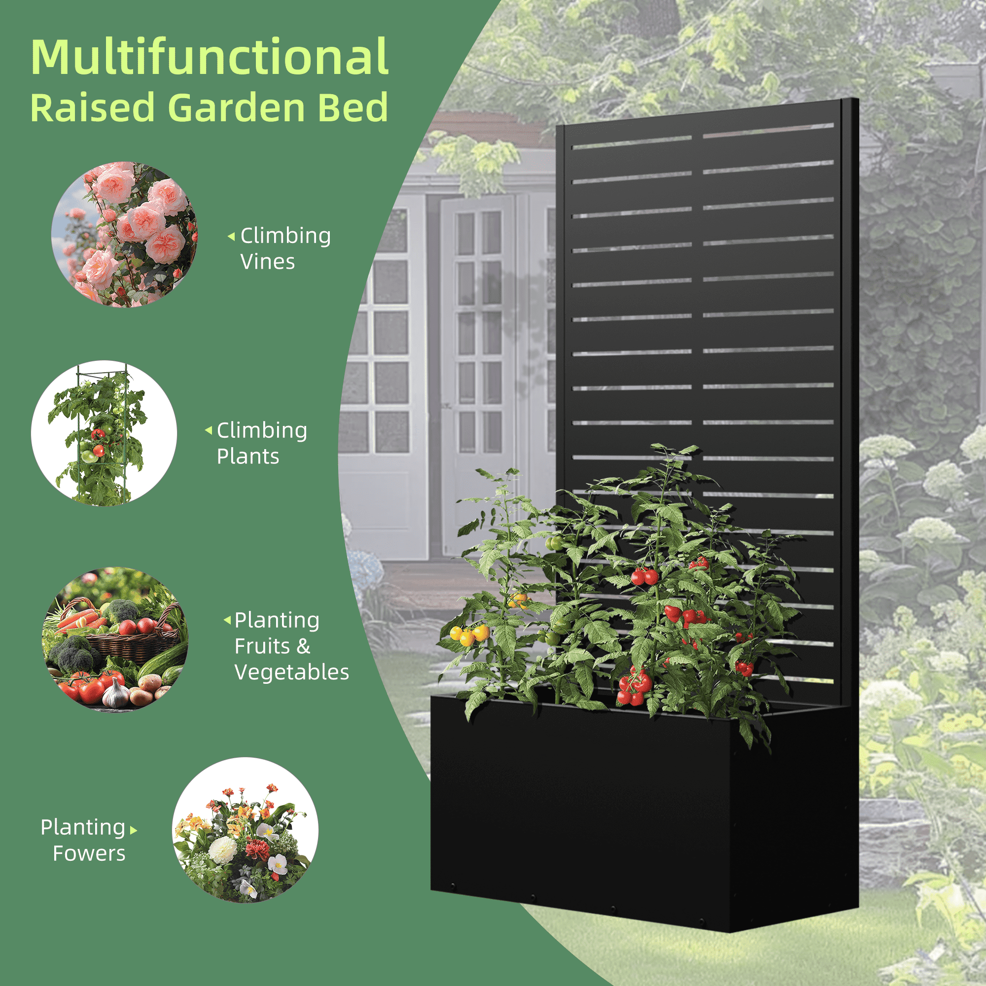 MAYEERTY 59.1"×29.5"×11.8" Black Iron Planter Box with Trellis - Louvered Classic Look, Great for Climbing Flowers