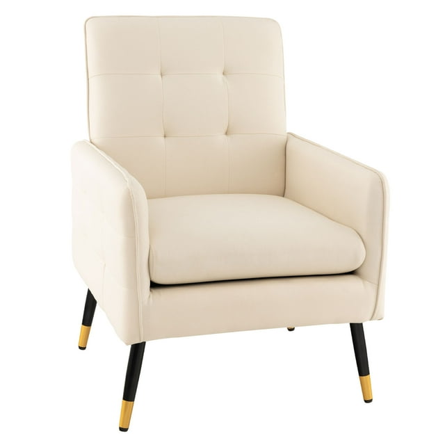 Costway Linen Fabric Accent Chair Modern Single Sofa Chair with Solid Metal Legs White