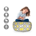 thumbnail image 2 of Ikat Storage Toy Bag Chair, Repeating Ikat Shapes Tied into Bundles Old Form of Textile Historical Tribal, Stuffed Animal Organizer Washable Bag, Large Size, Grey White Yellow, by Ambesonne, 2 of 3