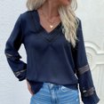 thumbnail image 2 of Jersey de manga larga, camisetas de cuello en V para mujer, blusa de manga larga, camiseta de retazos de encaje, rendimiento de primera categoría, 2 of 7