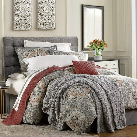 HiEnd Accents Carmen 3 Piece Comforter Set with Pillow Shams Gray Medallion Super King Size Modern Traditional Rustic Style Luxury Bedding Set 1 Comforter and 2 Pillowcases Super King Gray