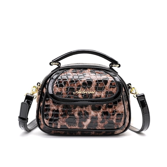 Genuine Leather Satchel Bag, Women's Leopard Print Croc Embossed Crossbody Purse