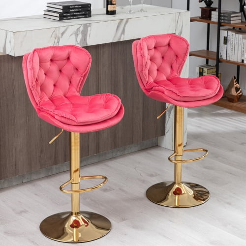 Bar Stools Set of 2, Velvet Upholstered Counter Height Barstools with ...