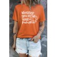 thumbnail image 1 of POGLIP Women's Orange Letter Pumpkin Print Crew Neck Graphic Tee, 1 of 6