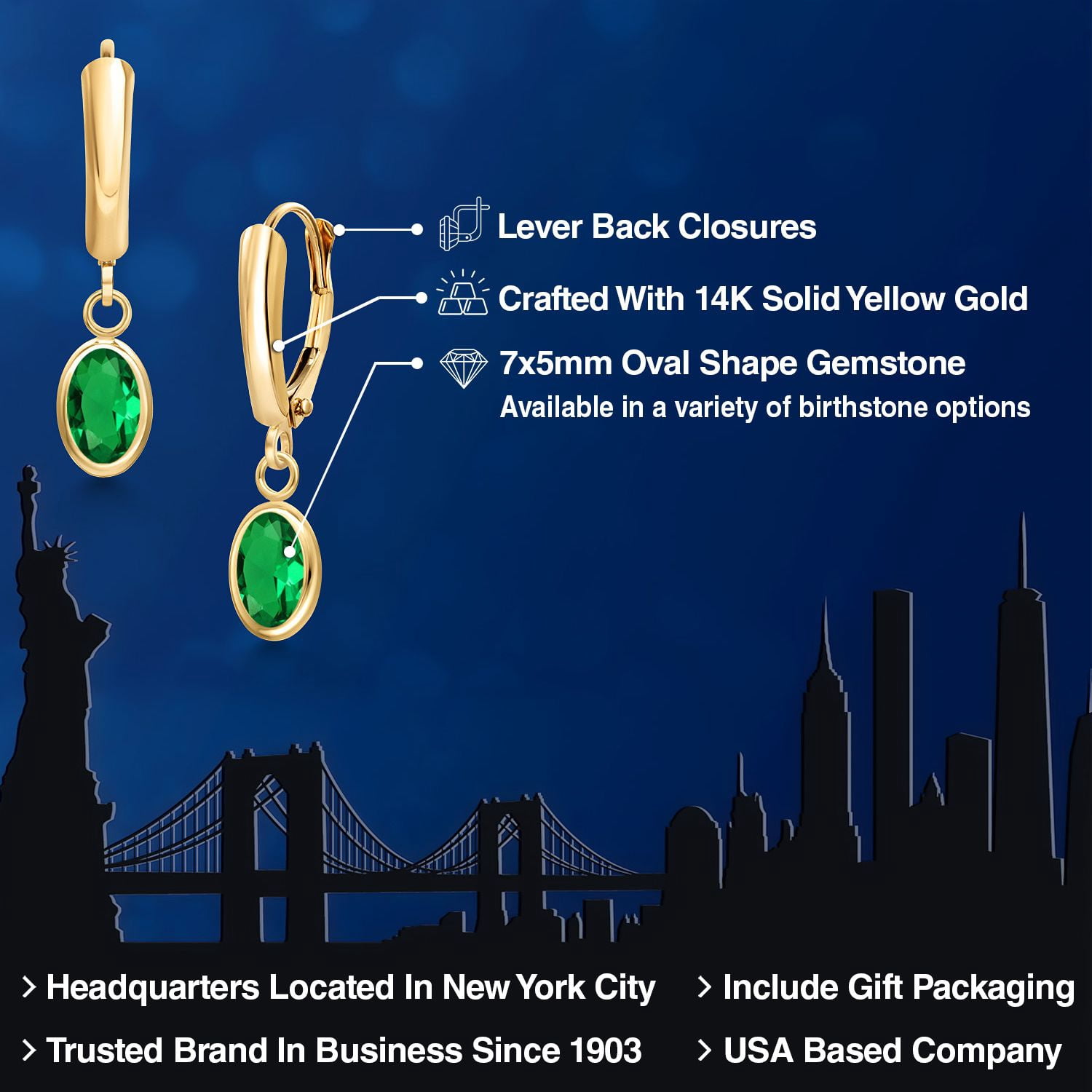 Gem Stone King 14K Yellow Gold Green Created Emerald Earrings for Women | 1.2 Cttw | Gemstone Birthstone | Oval 7X5MM | Fine Jewelry Gifts for Women Mom Wife Her