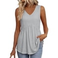 thumbnail image 2 of Endives Tank Tops For Women Linen Top V Neck Pleated Sleeveless Tops Summer Casual Shirts Pullover Tops Light Ashy, 2 of 5