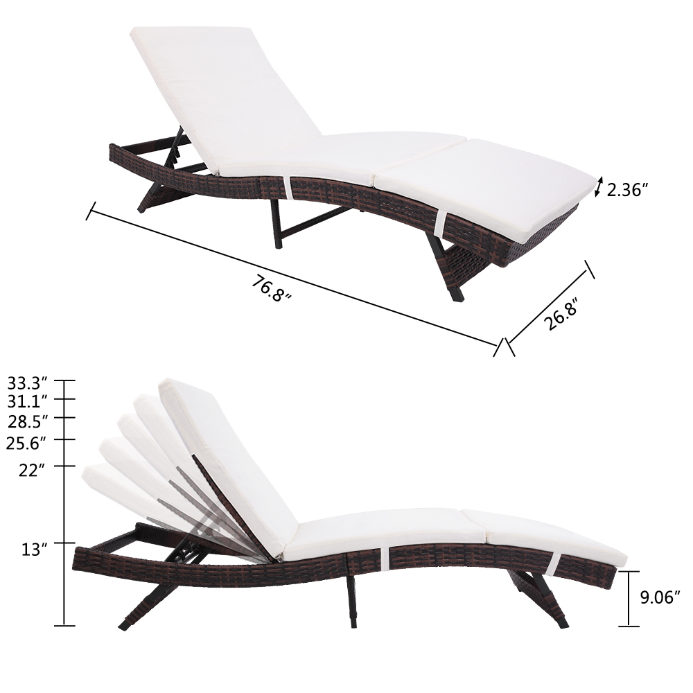 Folded Outdoor Wicker Chaise Lounge Chair, S Style Patio Chaise Lounge Embossing Vines Chaise Lounge Chair Portable Recliner Chaise Chairs for Beach, Brown - image 2 of 8