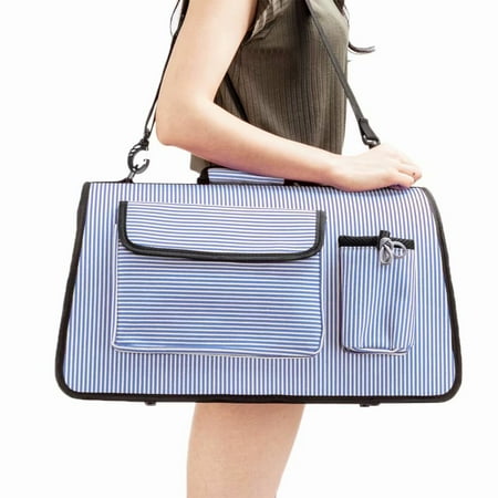 - Cat/Dog Pet Comfort Carrier Travel Bag Airline Bag Tote Purse Handbag Blue Stripe L