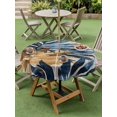 thumbnail image 5 of Outdoor Tablecloth with Umbrella Hole Zipper Navy Blue Brown Round Tablecloth 54" Waterproof Outside Table Cloth Tropical Palm Leaves Retro Patio Table Cover Tablecloths for Picnic Party, 5 of 8