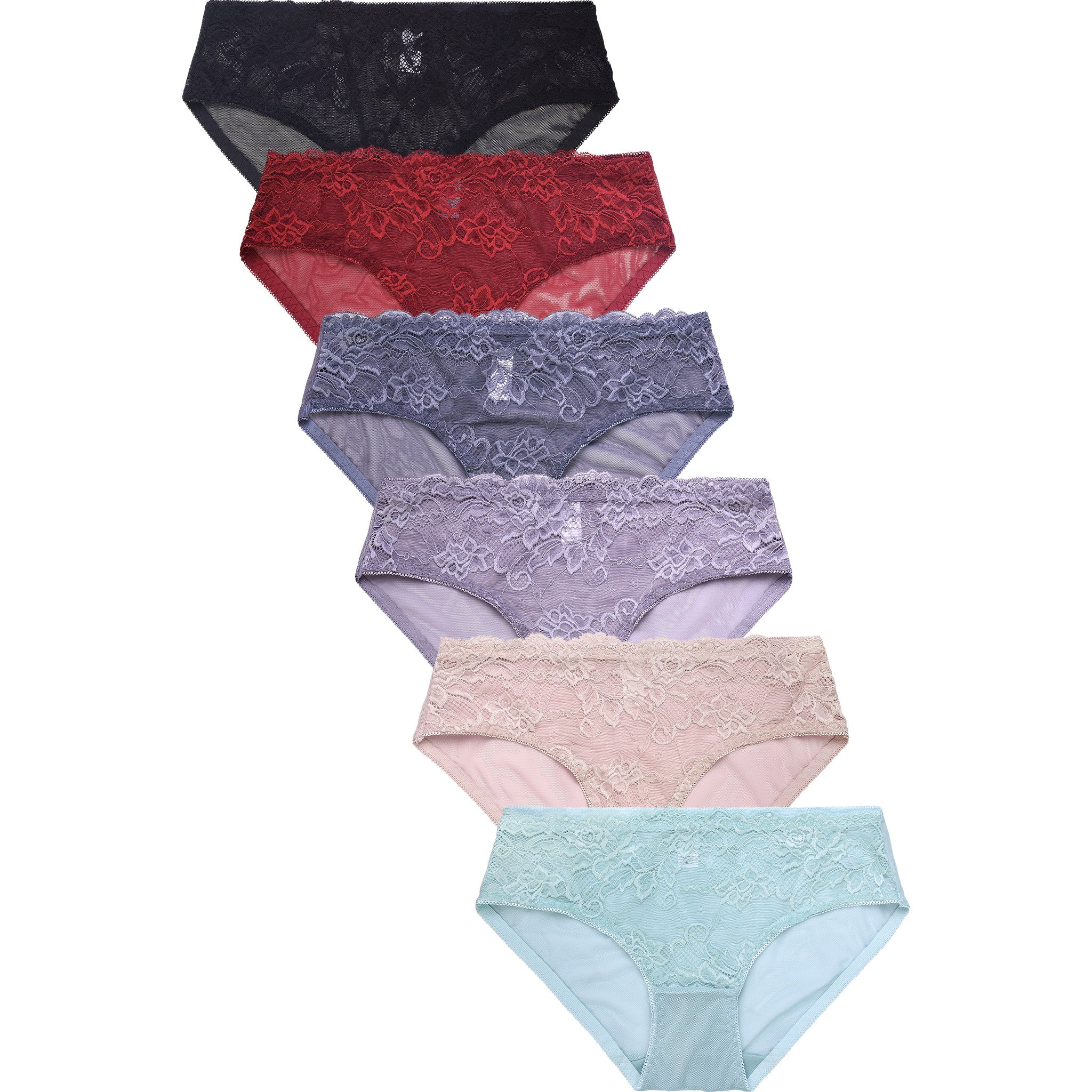 247 Frenzy Women's Essentials PACK OF 6 Allover Lace Bikini Panty