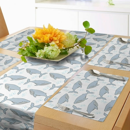 

Whale Table Runner & Placemats Cartoon Whales on Bubbles Background Giant Creatures of the Subaquatic World Set for Dining Table Decor Placemat 4 pcs + Runner 12 x72 White Pale Blue by Ambesonne