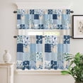 thumbnail image 2 of 3 Piece Kitchen Curtains and Valances Set Blue Floral Cafe Curtains 36 Inch Length Spring Flowers Plants Patchwork Grid Bohemia Valance & Tier Curtain for Living Room Bedroom Window 54"x18"+27"x36"*2, 2 of 6