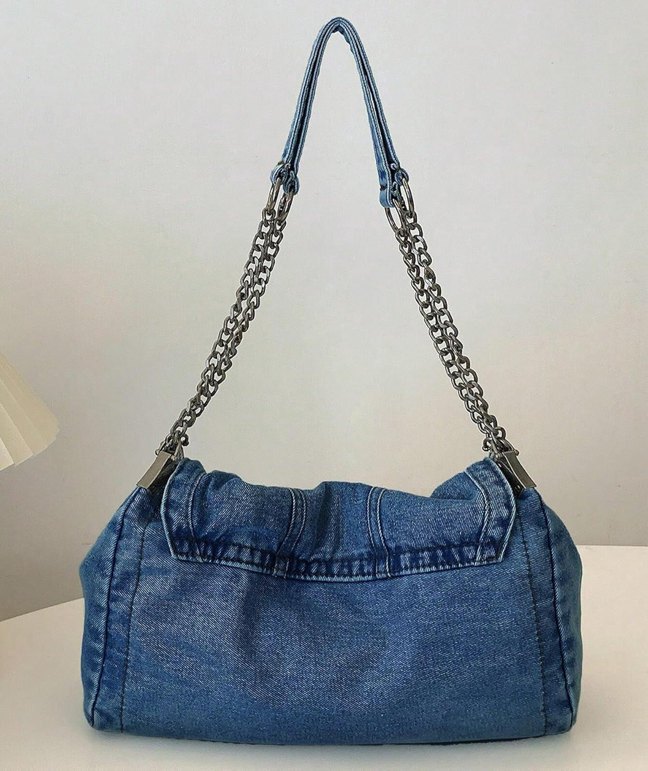 Denim Tote Bag for Women Fashion Adjustable Chain Shoulder Handbag Crossbody Bag Retro Zipper Hobo Purse