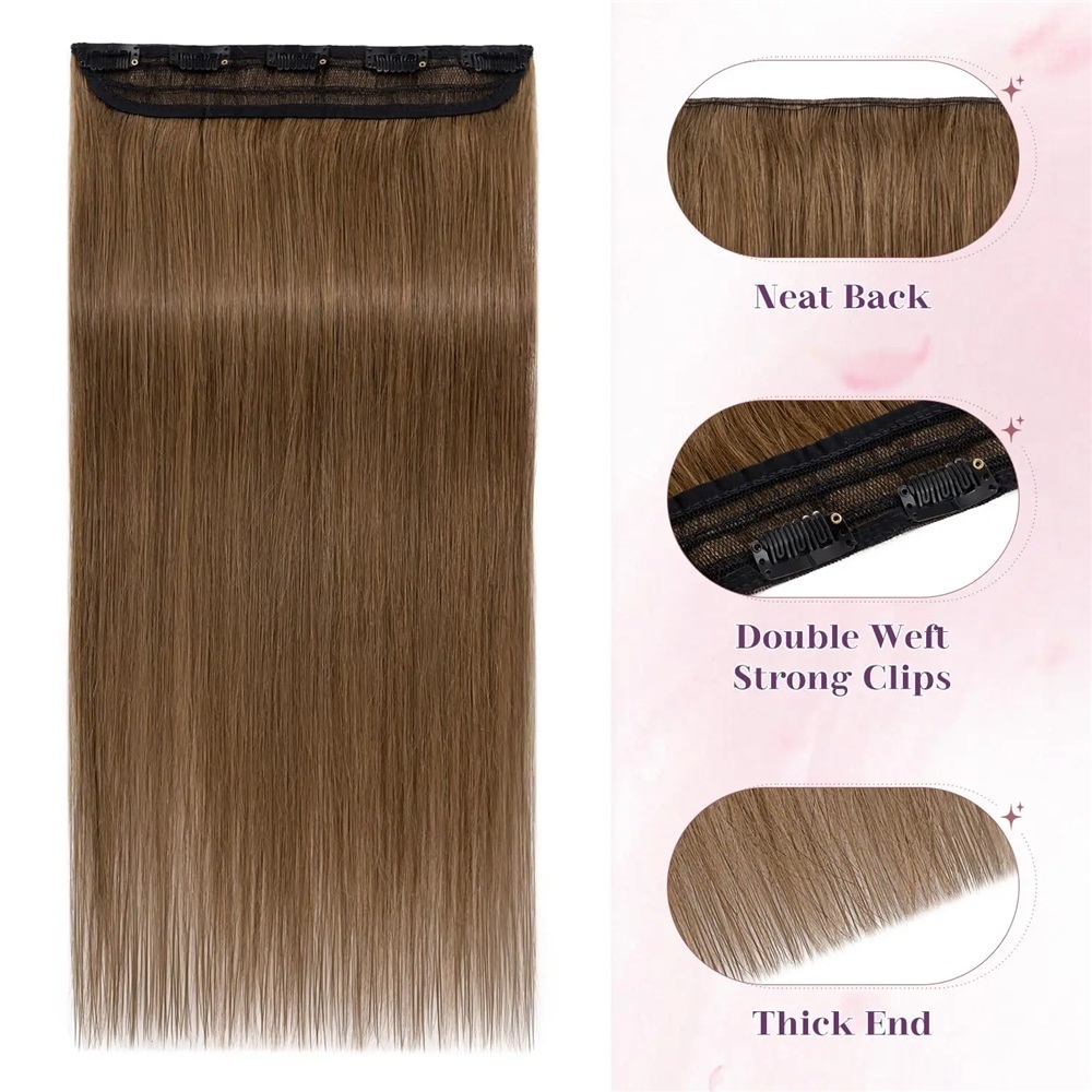 One-Piece Full Head Clip In Human Hair Extensions Light Brown Straight 1 Piece 5 Clips 100G/Pc