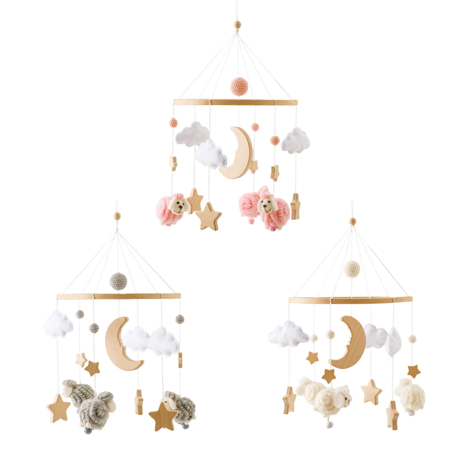 Handcrafted Wooden Star Sheep Nursery Mobile For Newborns Visual Auditory Development
