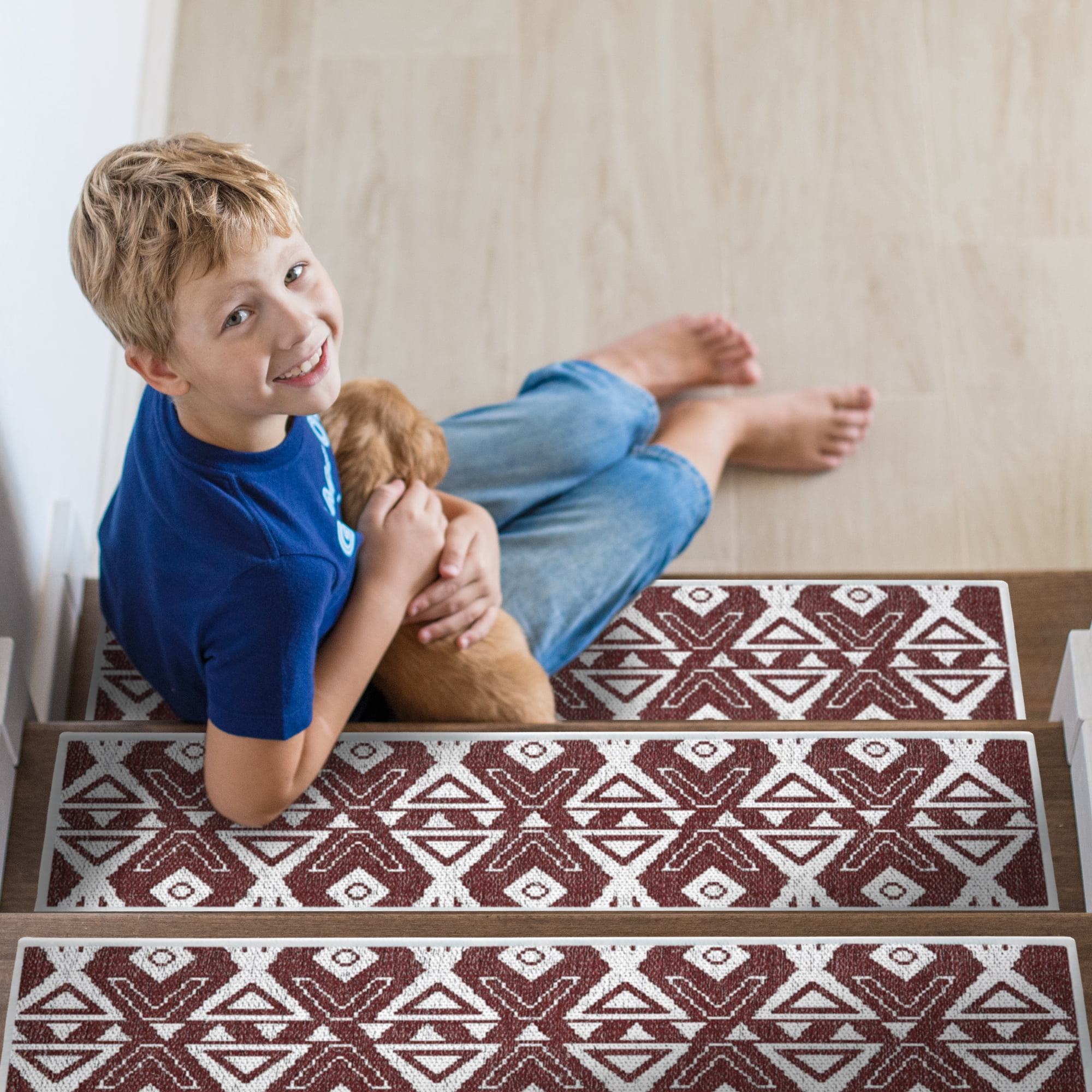 SussexHome Hairband Design 9" X 28" Stair Treads - 70 % Cotton Anti-Slip Carpet Strips for Indoor Stairs-Easy to Install Stair Treads with Double Adhesive Tape-Safe, Extra-Grip, 4-Pack-Maroon