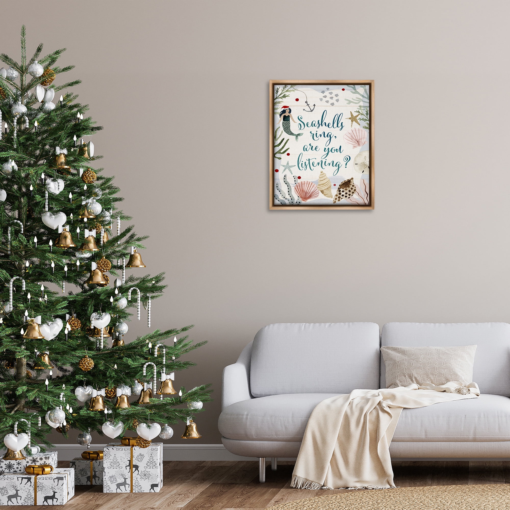 Stupell Industries Nautical Christmas Song Pun Holiday Painting Brown Floater Framed Canvas Art Print Wall Art, 25 x 31