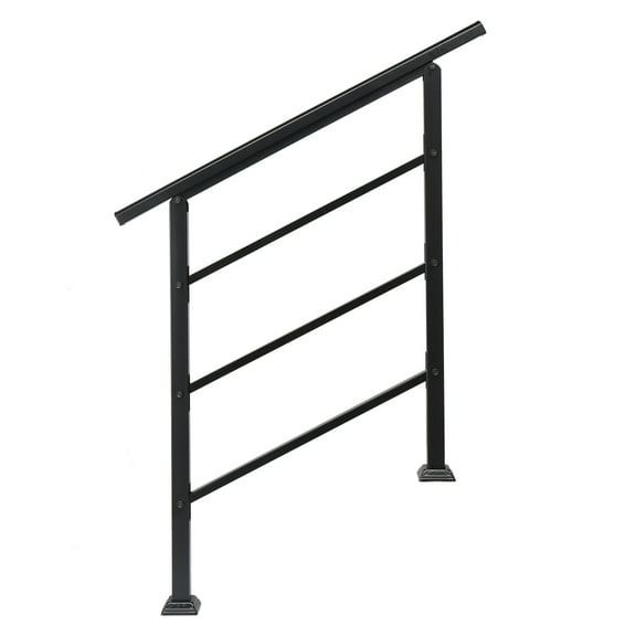 Funnil Handrail for Outdoor Stairs, Fits 2-3 Steps, Weatherproof Heavy Duty Metal Handrail Railing, Iron Handrail Rail for Porch Deck Garden, Matte Black