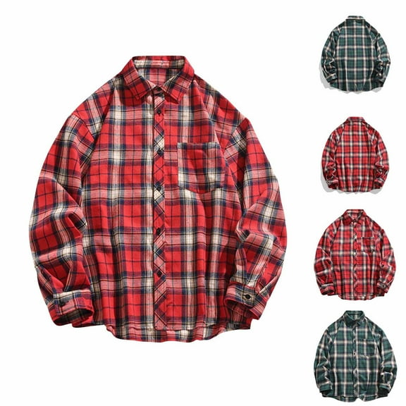 BiZtdJrK Mens Big and Tall Plaid Shirt Lapel Long Sleeve Button Down Shirts Loose Casual Shirts with Chest Pocket Green XXXL